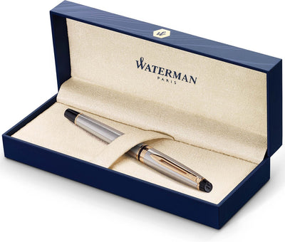 Penna roller Waterman Expert | acciaio inossidabile con bordo in oro 23k | bel punto | inchiostro nero | confezione regalo