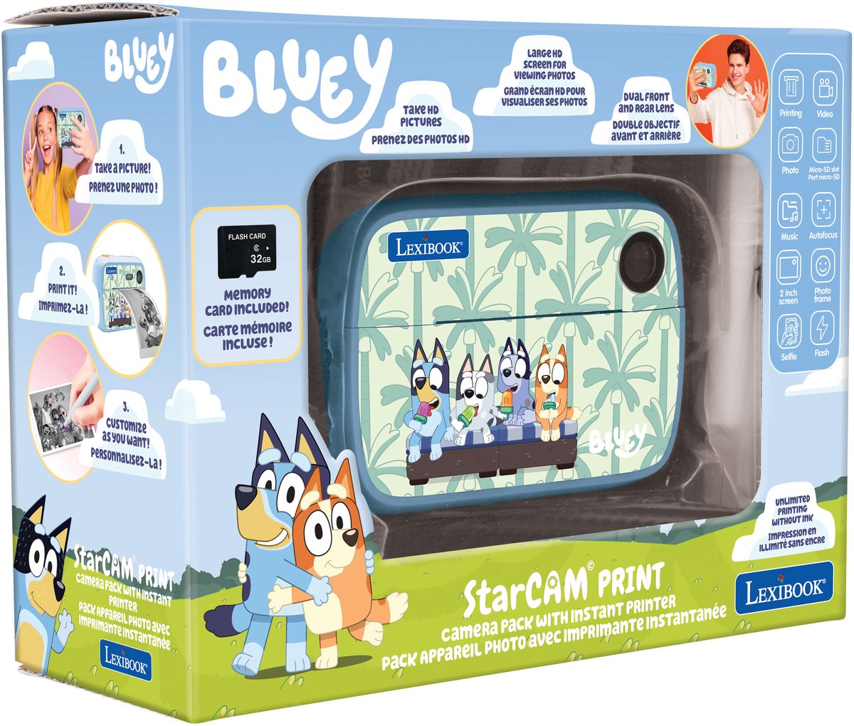 Lexibook bluey starcam® afdruk, camerapakket met instantprinter, sd-kaart en fotopersonalisatieset