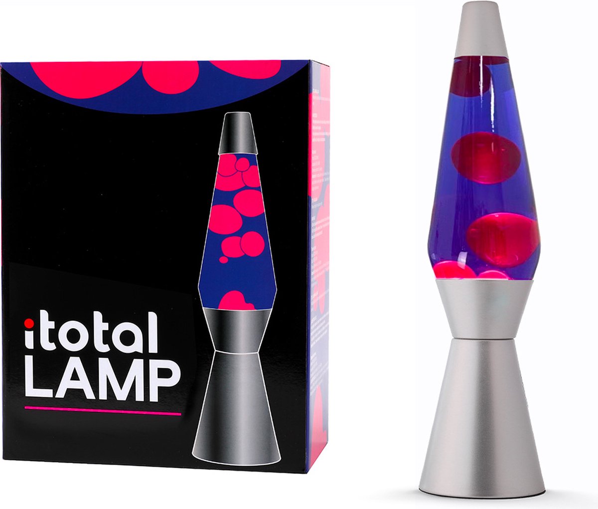 I-total lavalamp - lava lamp - sfeerlamp - 40x11 cm - glas aluminium - 30w - paars met roze lava - zilvergrijs - xl2343