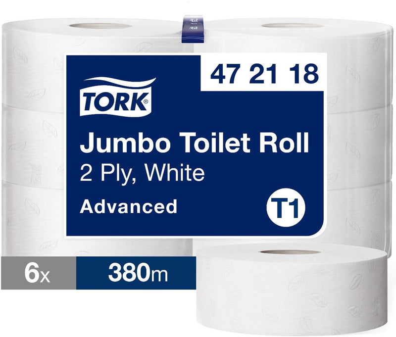 Tork 472118 511580 6 piezas papel higiénico avanzado jumbo 2 capas blanco 380 m x 9,5 cm paquete de 6 rollos (472118) (120205)