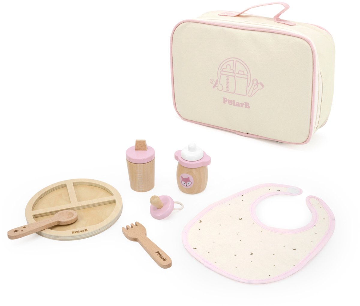 Juego de cuidado de muñecas de madera Polarb - accesorios para muñecas con bolsa de cuidado - juguetes para juegos de rol