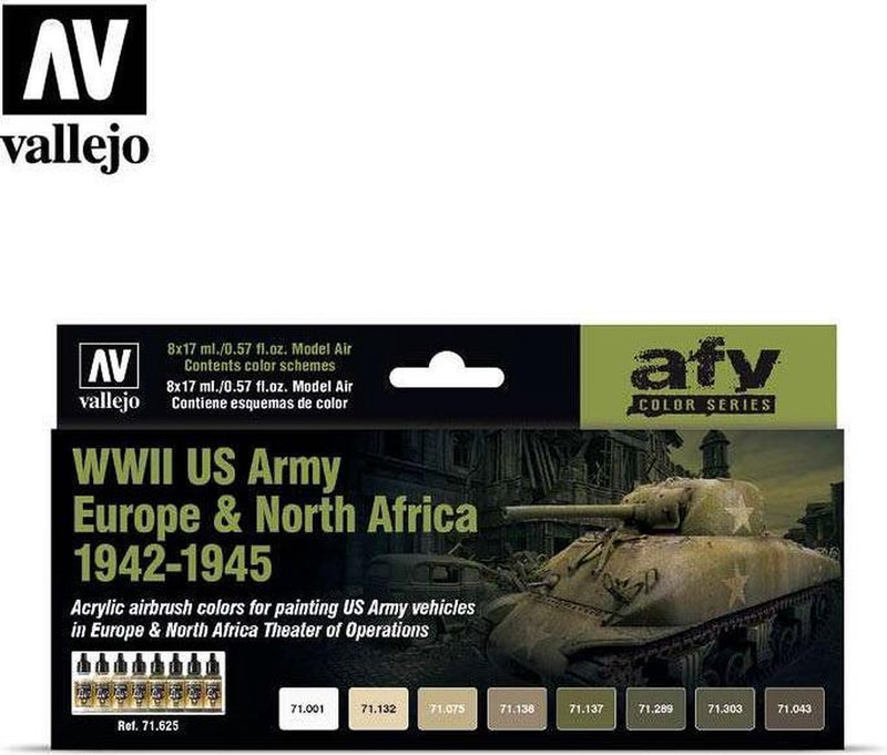 Pintura acrílica Vallejo hobby paint - 71625 wwii us Army europa - norte de África 1942-1945 - set de pintura acrílica - 8x 17 ml