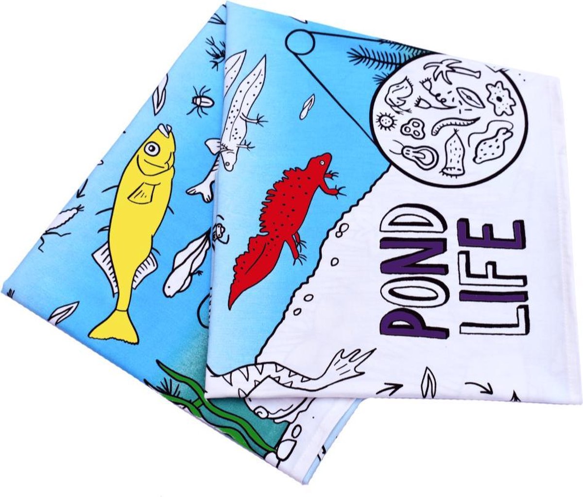 Eat sleep doodle inkleurbaar tafelkleed 'leven in de vijver' met uitwasbare stiften