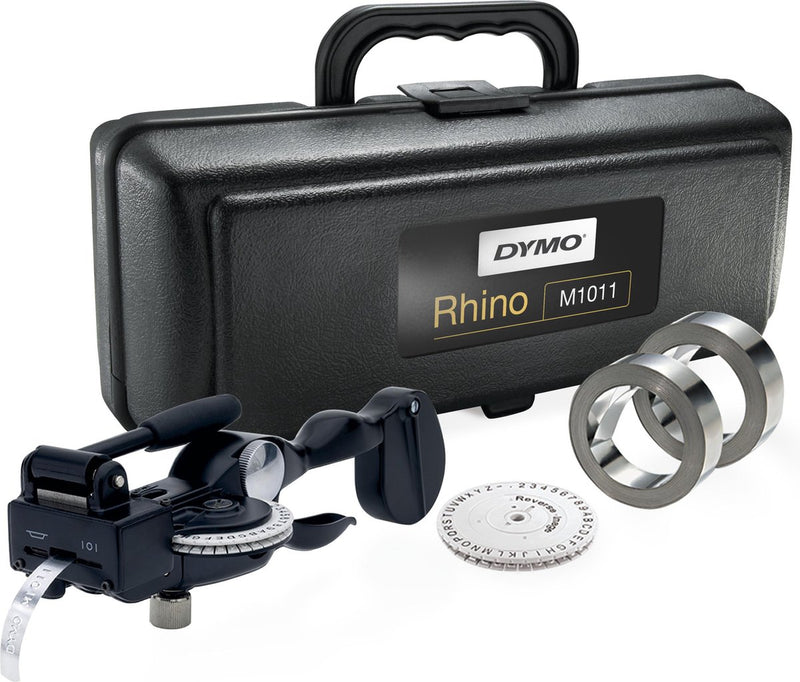 Dymo rhino m1011 pinza per lettere industriale etichettatrice | con etichette in alluminio e acciaio inox | | borsa per il trasporto sostenibile | ideale per il fai da te e l'edilizia