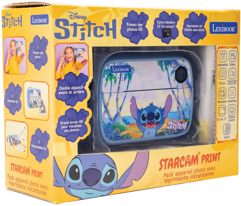Stampa Lexibook Disney Stitch StarCam®, pacchetto fotocamera con stampante istantanea, scheda SD e kit di personalizzazione foto