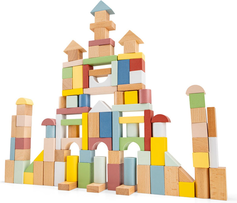 Juego de bloques de construcción de madera Woet ® - caja de bloques de 100 piezas - fsc - juguetes educativos - estimula la creatividad - a partir de 18 meses