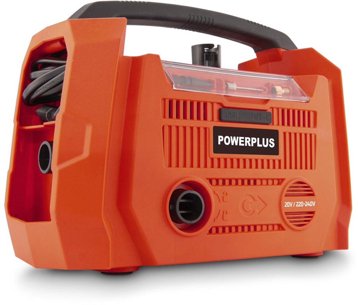 Powerplus - dual power - powdp7031 - 20 v - spazzolato - compressore di gonfiaggio - spurgo - 20v + 220v - escl. batteria e caricabatterie - 3 acc.