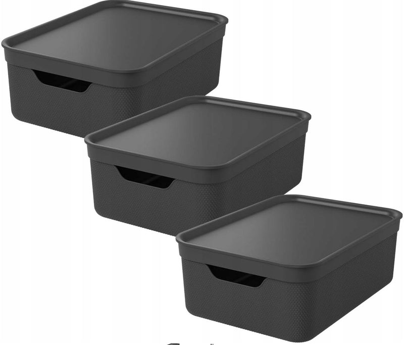 Rotho jive scatole portaoggetti set di 3 scatole portaoggetti 10 l con coperchio, plastica (pp riciclata), nero antracite, 3 x 10 l, 36,5x26,5x13 cm