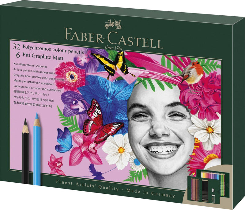 Set da disegno Faber-castell - polychromos e pitt graphite matt - 40 pezzi - fc-210053