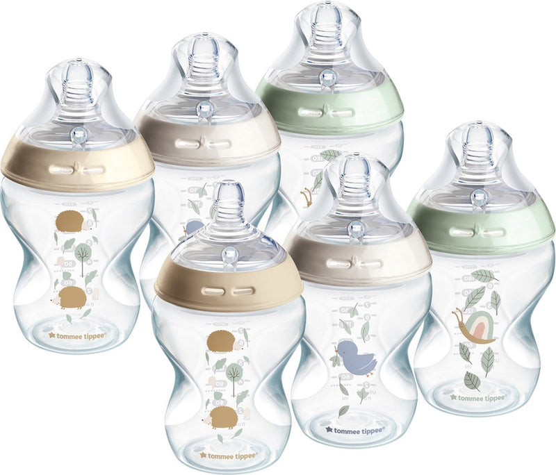 Tommee tippee biberones natural start, juego de 6 biberones de 260 ml - velocidad de suministro baja 0 m+ - decorado