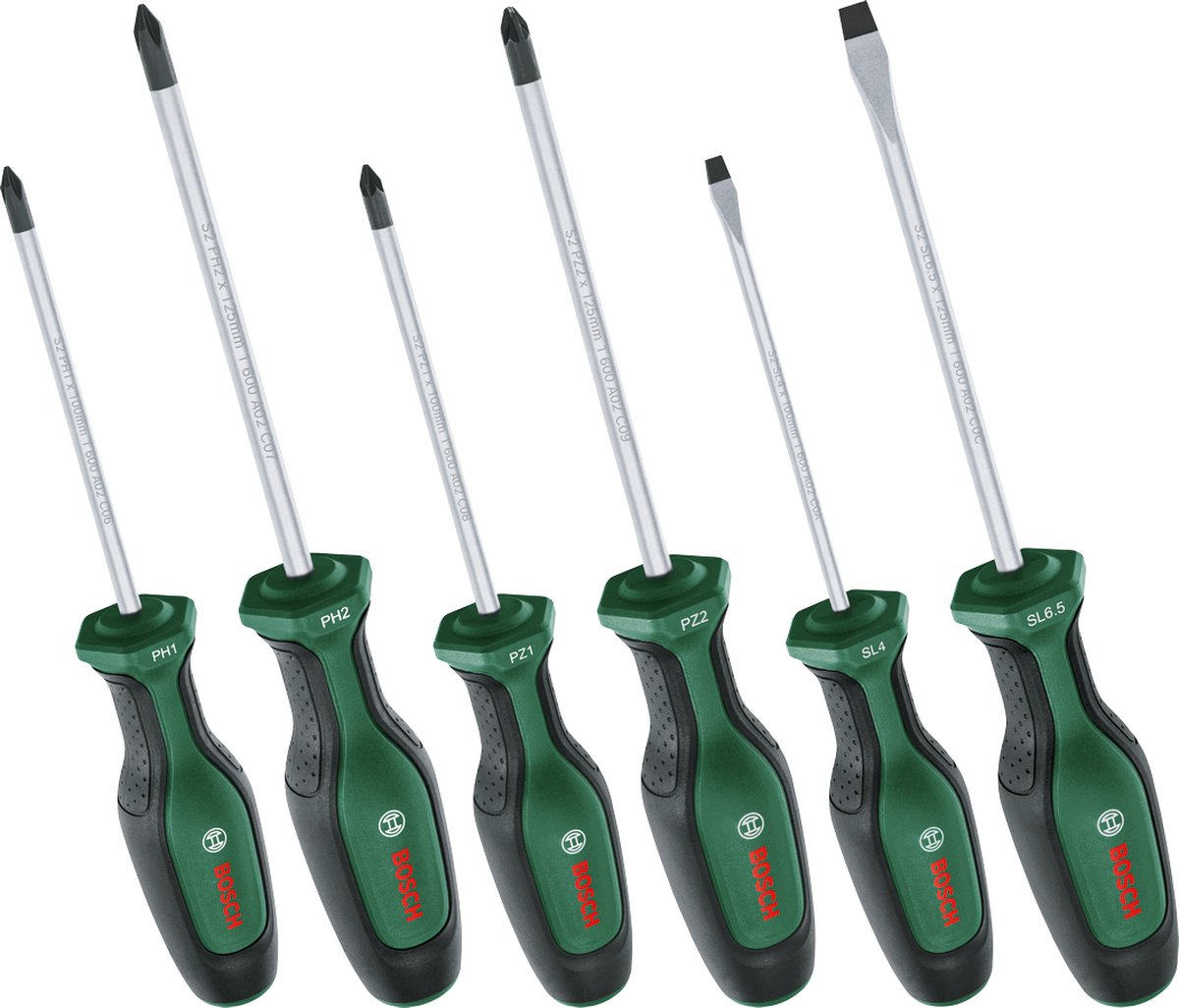Juego de destornilladores verdes bosch 6 piezas - 1600a02bx7