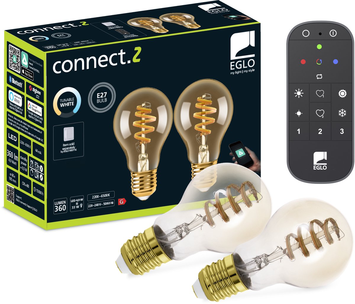 Eglo connect.z pacchetto iniziale eglo starter-z - 2x lampade LED a spirale e27 - telecomando - zigbee