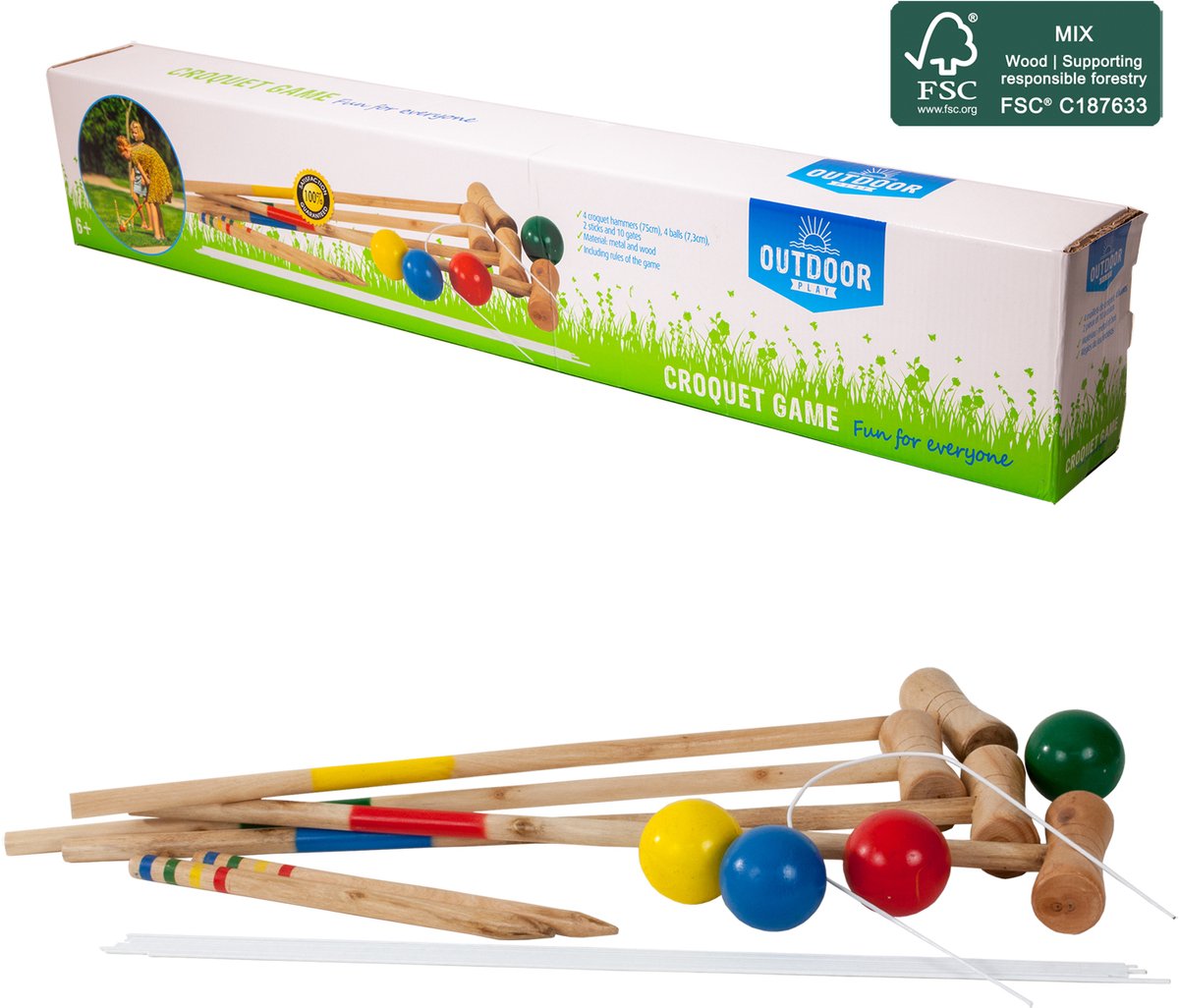 Gioco di croquet da esterno in legno fsc con borsa per il trasporto per divertimento all'aria aperta.