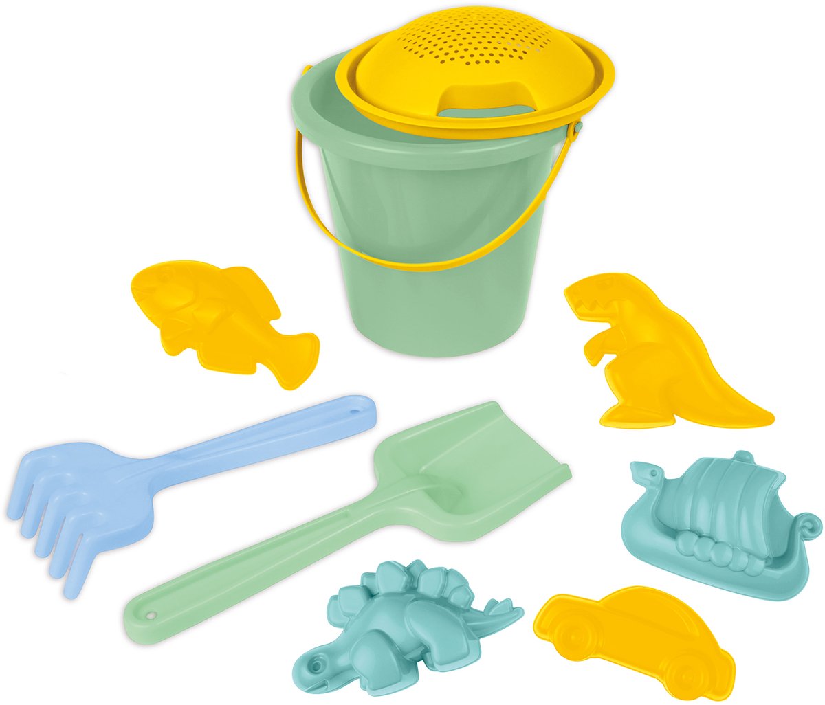 Set da gioco con sabbiera Lena: giocattoli da spiaggia per bambini da 9 pezzi.