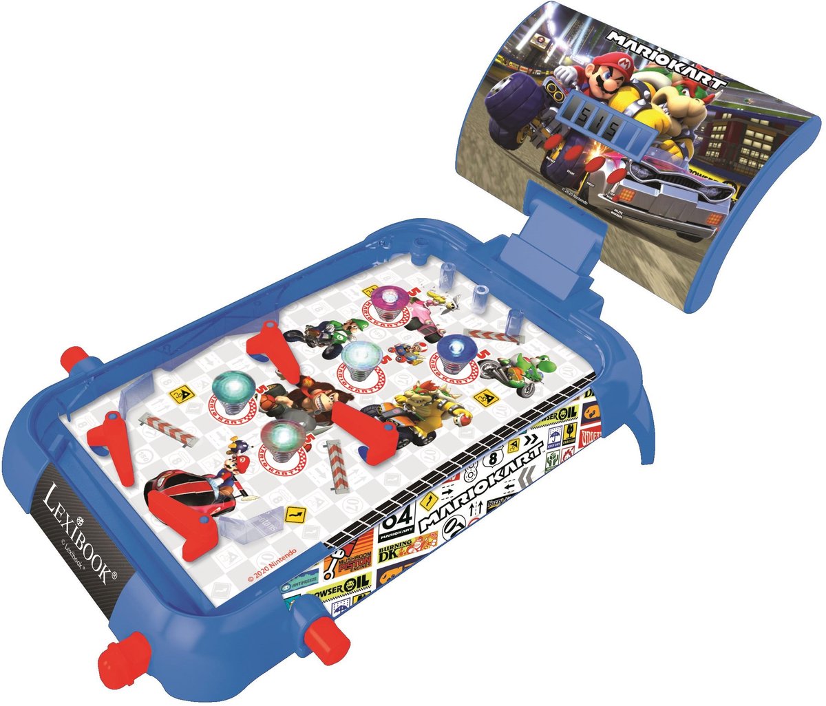 Flipper da tavolo elettronico Lexibook Mario Kart con un design fantastico, suoni, luci e punteggi digitali per giocare da solo o sfidare i tuoi amici.