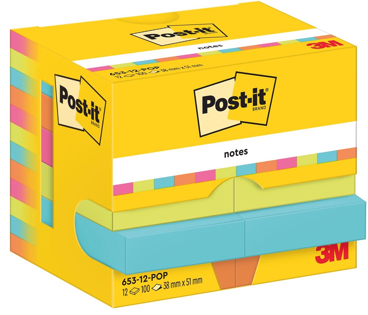 Post-it notes poptimistic | 100 vel | ft 38 x 51 mm | pak van 12 blokken