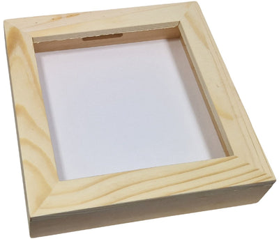 Alcancía de madera Playwood de plexiglás con respaldo blanco mediano