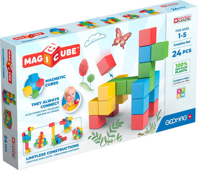 Geomag magicube creative riciclato - mattoncini magnetici - 24 pezzi - da 1 anno