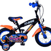 Volare hot wheels kinderfiets - jongens - 12 inch - zwart oranje blauw - twee handremmen