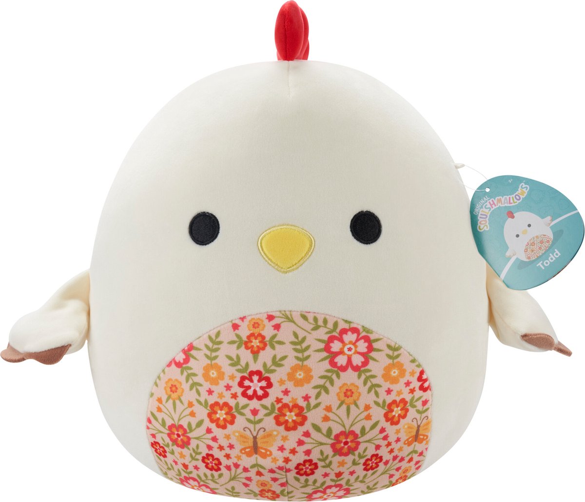 Squishmallows gallo todd-beige con pancia floreale peluche 30 cm