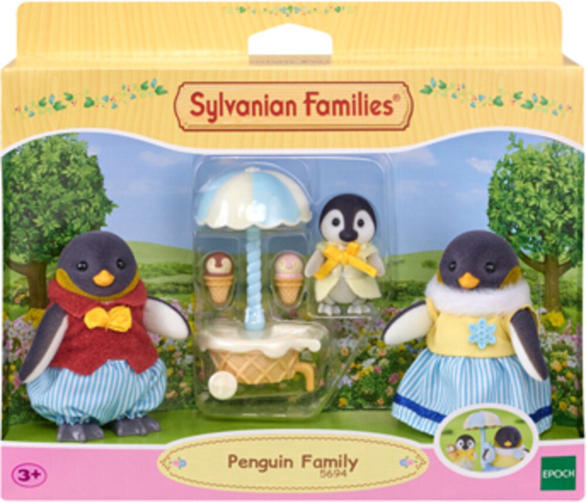 Sylvanian families 5694 familie pinguïn - 3 fluweelzachte speelfiguren- ijsco wagentje