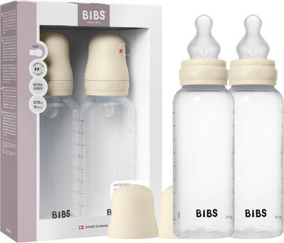 Bibs babyfles 270 ml siliconen speen verpakking 2 stuks - anti-koliek, bpa-vrij, ronde speen, gemiddelde stroom, licht gewicht en makkelijk te reinigen, geschikt voor pasgeboren baby's 0+ jaar - ivory