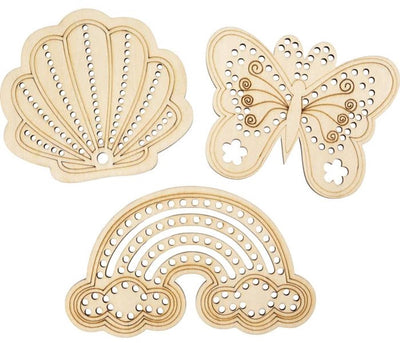 Creativ Company forma in legno con fori, arcobaleno, conchiglia, farfalla, misura 7,5-13 cm, 24 pezzi 1 scatola
