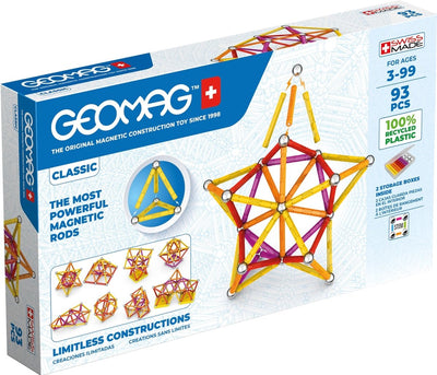Geomag classic green line junior riciclato - giocattoli magnetici da costruzione - 93 pezzi - da 3 anni