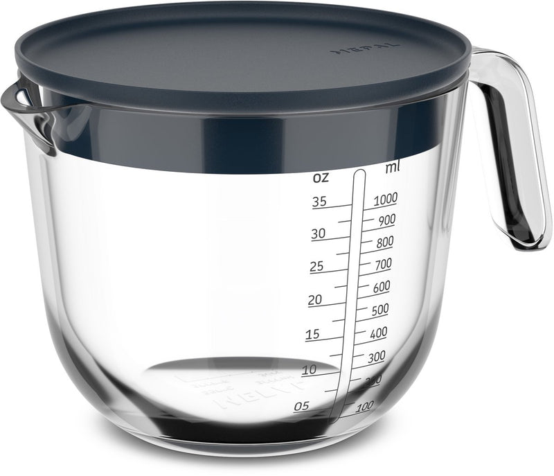 Tazza di misurazione in vetro 1L con coperchio blu scuro