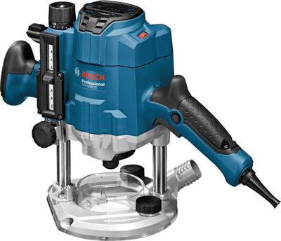 Fresadora Bosch gof 1250 ce (llave de 19 mm, pasador de centrado de 8 mm, funda de copia de 17 mm, guía paralela, funda de copia SDS)