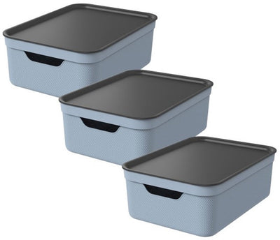 Rotho jive cajas de almacenamiento, juego de 3 cajas de almacenamiento de 10 l con tapa, plástico (pp reciclado), azul antracita, 3 x 10 l, 36,5x26,5x13cm