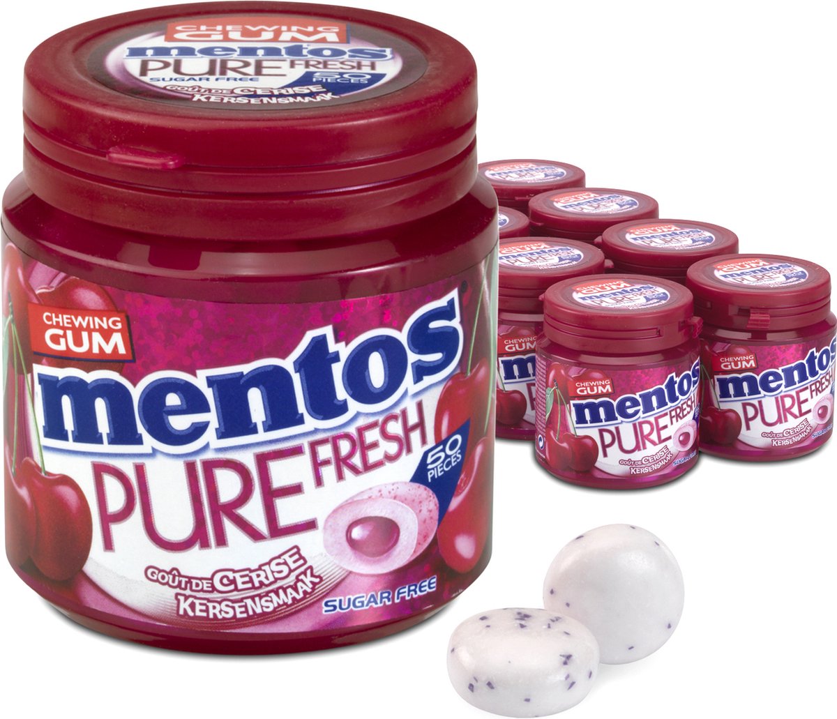 Mentos gum pure fresh cherry - kauwgom - suikervrij - 8x50stuks