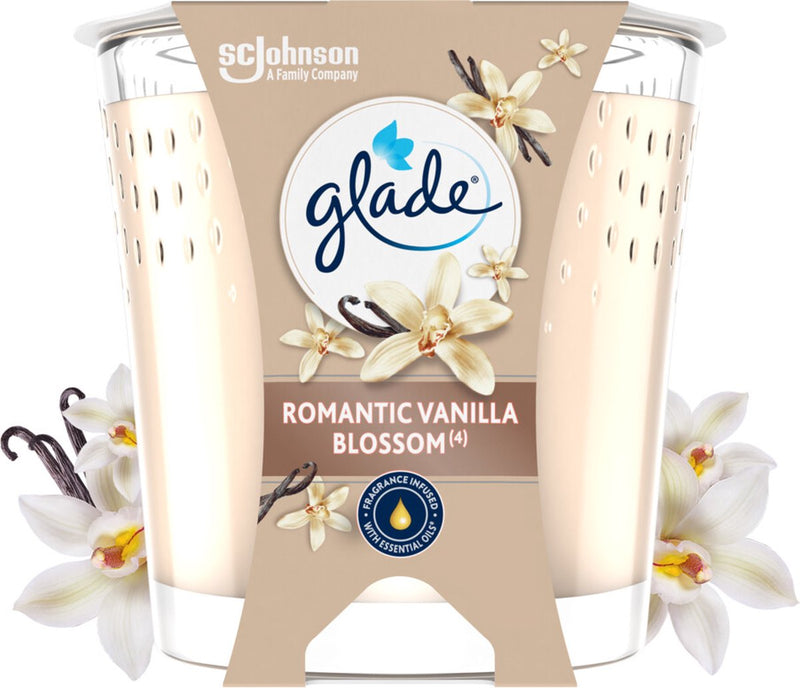 Glade vela perfumada vegana romántica flor de vainilla 100% cera de colza - 112 gr
