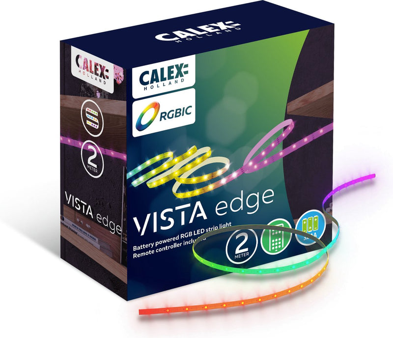 Tira LED Calex Vista de 2 metros - alimentada por batería - RGBIC - luz blanca cálida - incluido control remoto