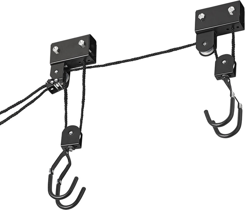 Elevador de bicicletas Proplus - xl - sistema de suspensión para bicicleta, escalera y cofre de techo - con poleas - hasta 57 kg - montaje en techo - ganchos con acabado de goma - también para kayaks y escaleras - negro