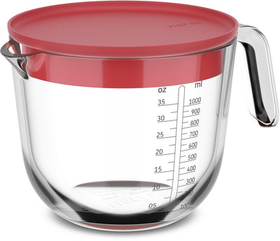 Vaso medidor de vidrio mepal con tapa chef it - 1 l - indicación de tamaño - lavavajillas -. apto para microondas y horno - utensilios para hornear - coral