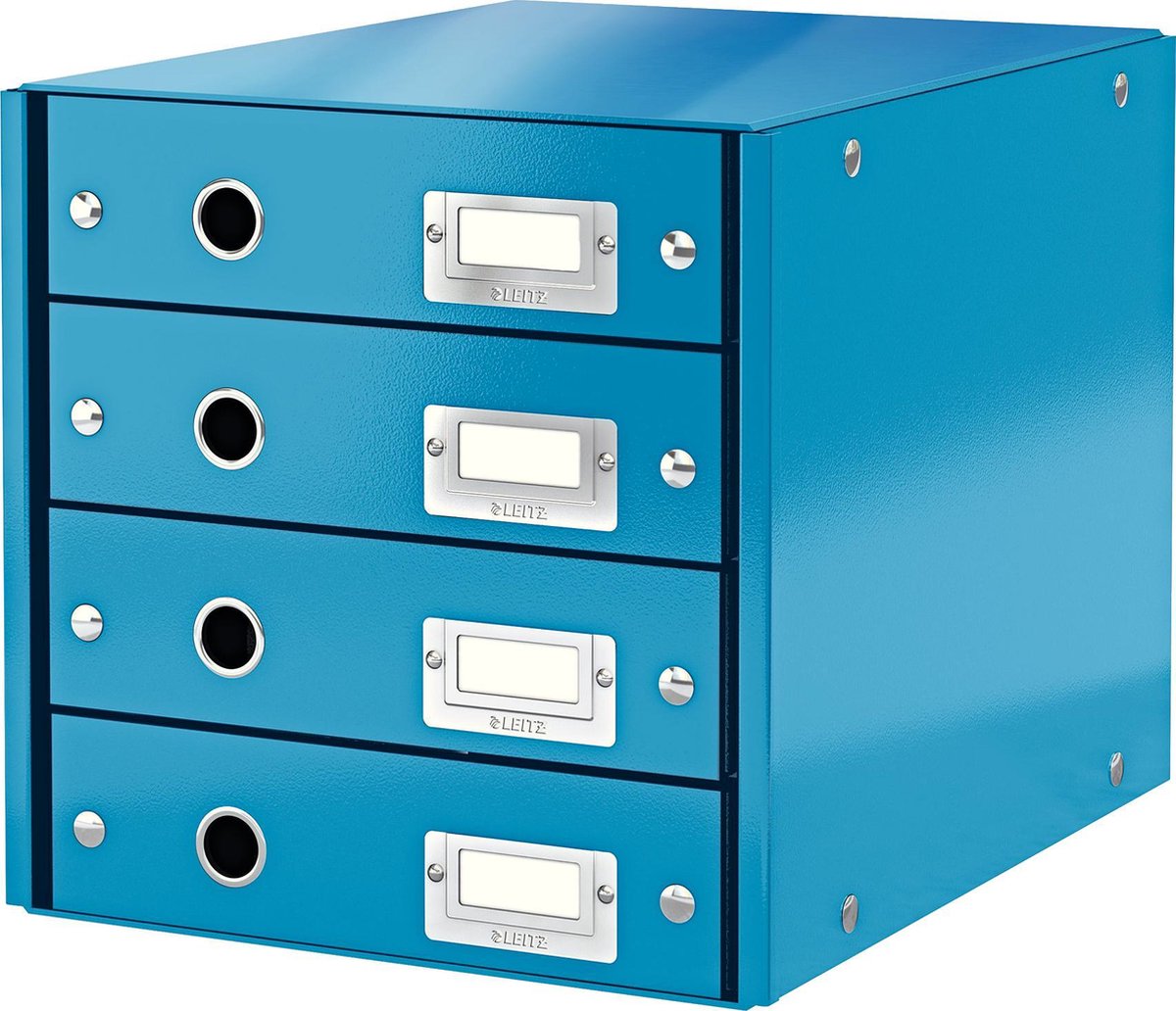 Cómoda Leitz wow click store con 4 cajones - 81% cartón reciclado - para formatos A4 - almacenamiento que ahorra espacio - azul