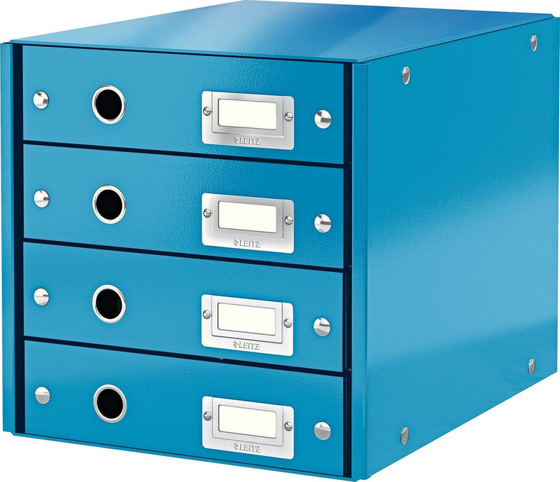 Cómoda Leitz wow click store con 4 cajones - 81% cartón reciclado - para formatos A4 - almacenamiento que ahorra espacio - azul
