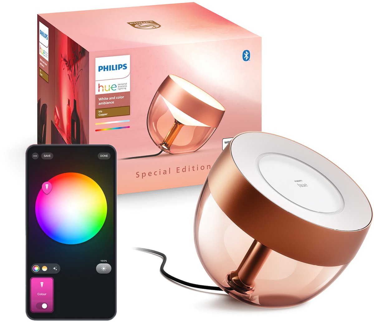 Lampada da tavolo Philips hue iris - luce bianca e colorata - rame