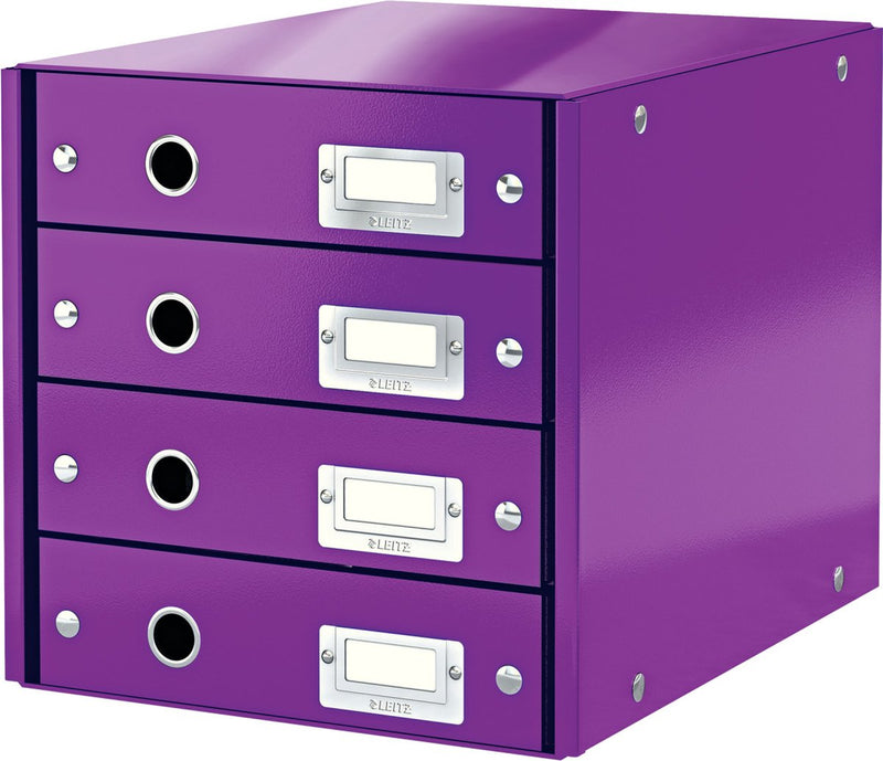 Cassettiera Leitz wow click store con 4 cassetti - 81% cartone riciclato - per formati A4 - salvaspazio - viola