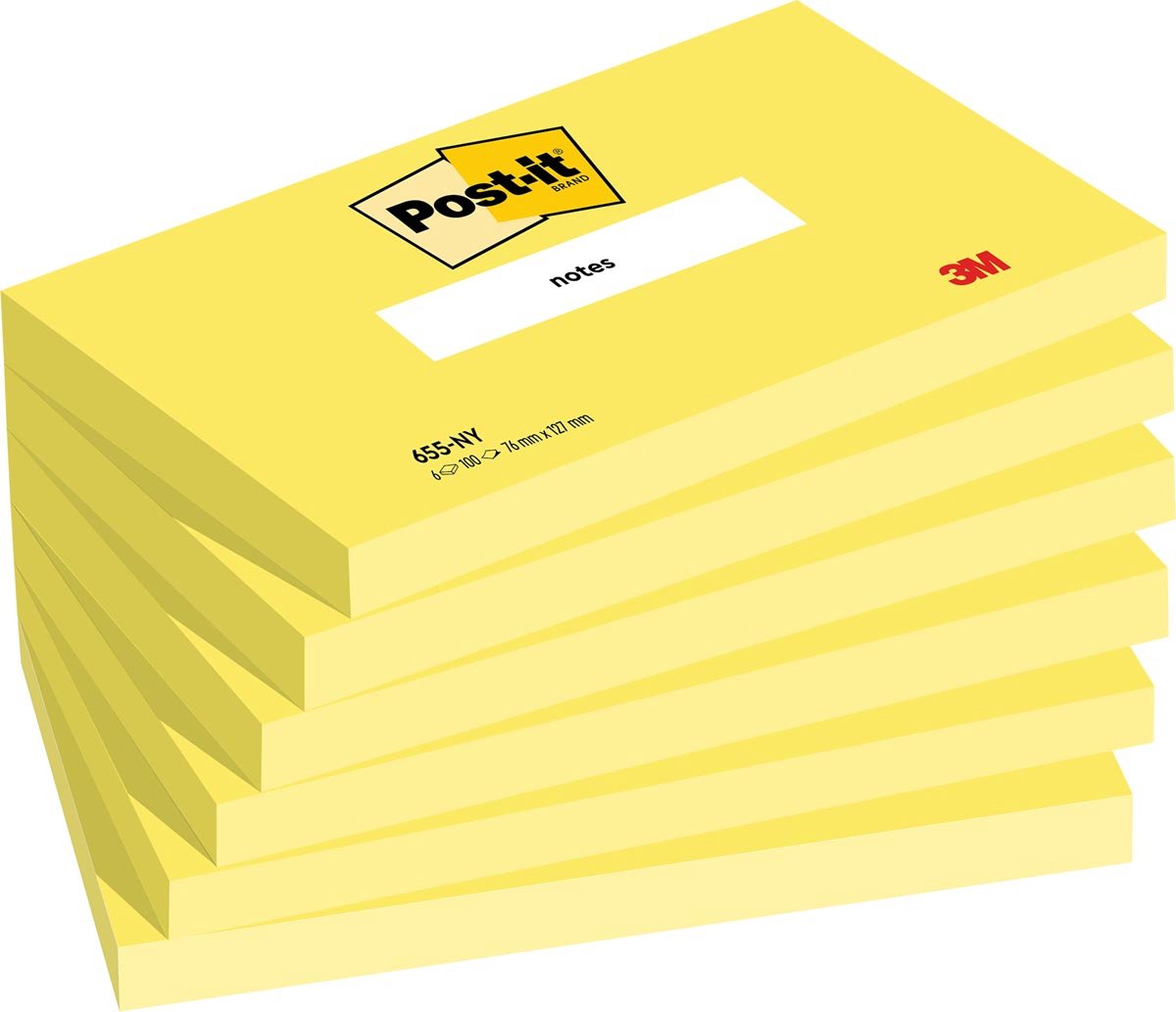 Blocco note Post-it 655 76x127mm 100 fogli per blocco giallo neon | 6 pezzi