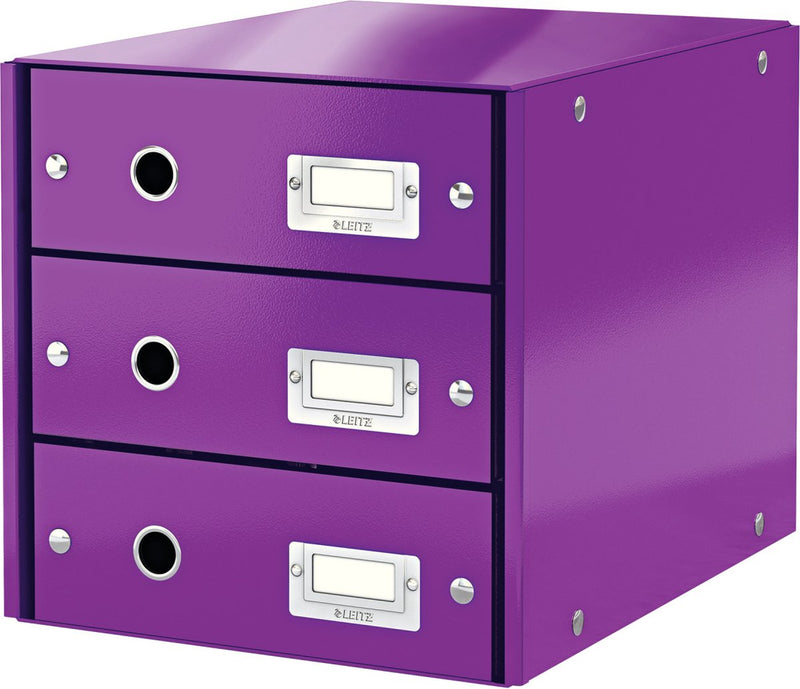 Cassettiera Leitz wow click store con 3 cassetti - 81% cartone riciclato - per formati A4 - salvaspazio - viola
