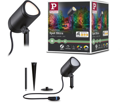 Paulmann Plug Shine Faretti LED da Giardino Smart Home ZigBee 3.0 Shira IP65 RGBW+ 6.5W Antracite