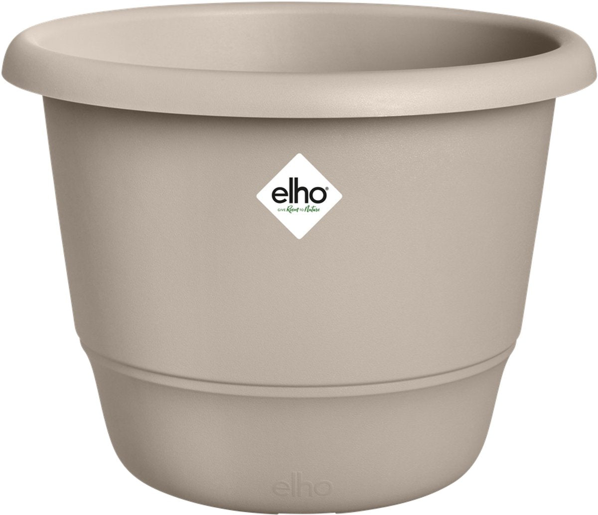 Elho amiga round 40 - macetero para interior exterior - plástico 100% reciclado - ø 39,0 x h 29,3 cm - beige hongo