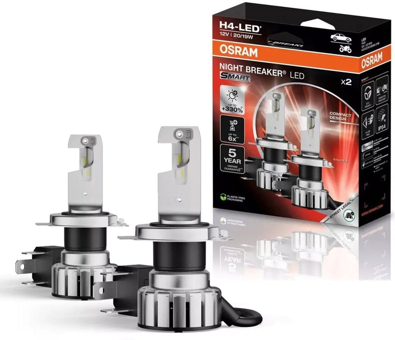 Osram h4 night breaker led smart (set) plug play omologato bianco freddo 6000k +330% 64193dwnbsm