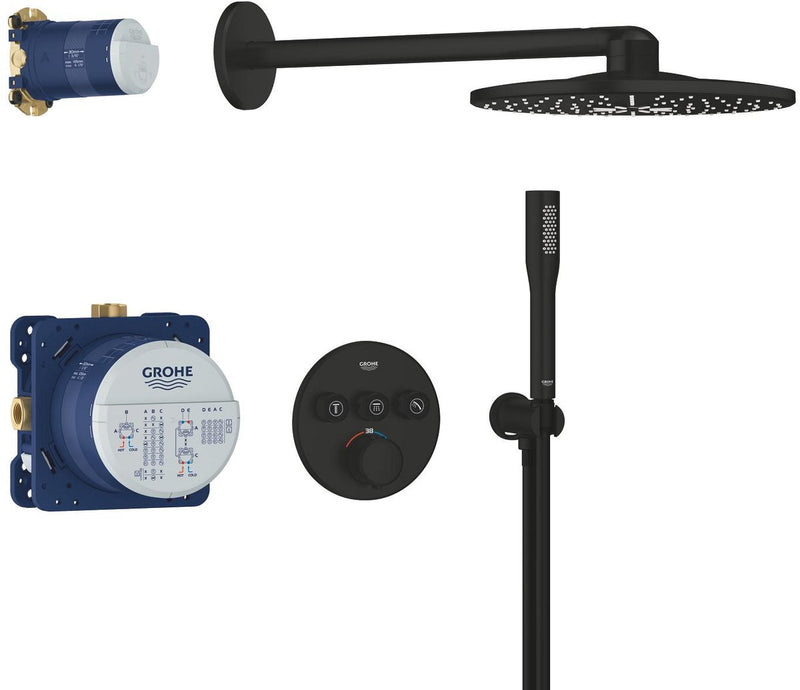 Doccia da incasso Grohe precisione smartcontrol - con rubinetto termostatico - soffione vitalio smartactive 310 (2 tipi di getto) doccetta vitalio get stick (1 tipo di getto) - design rotondo - nero opaco