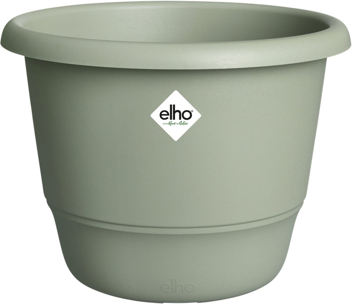 Elho amiga round 25 - macetero para interior exterior - plástico 100% reciclado - ø 24,5 x h 18,5 cm - verde tomillo