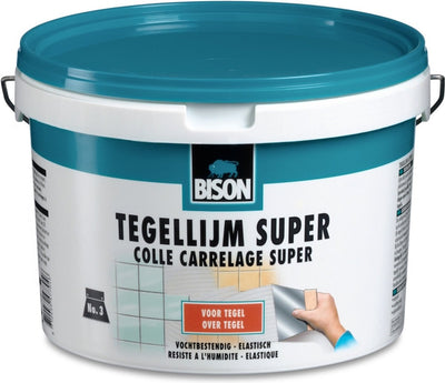 Bison tile adhesive super bucket 3 kg, for all types of tiles, moisture resistant, easy to work with, solvent-free
