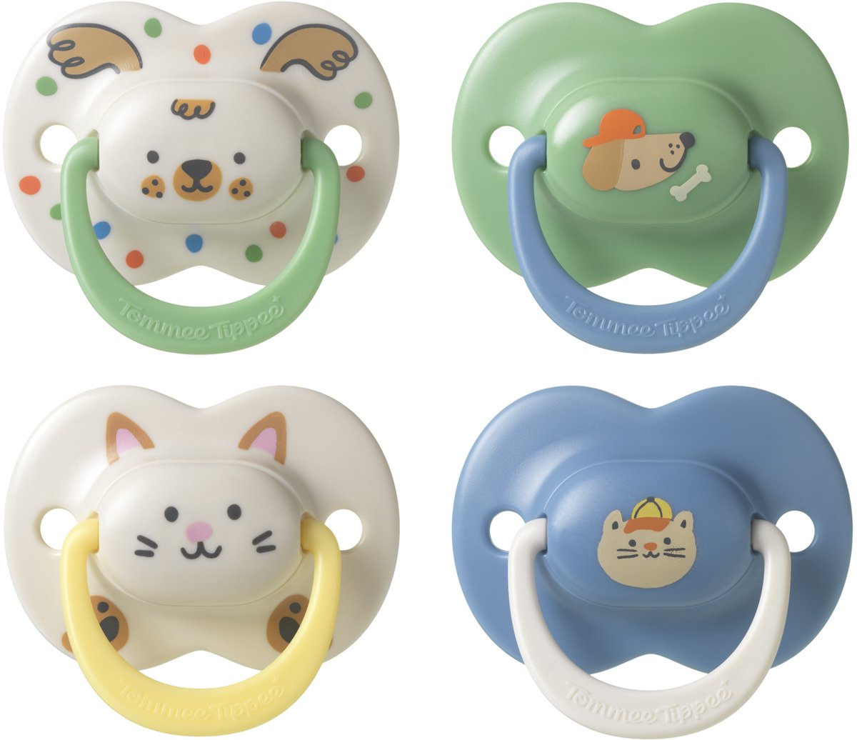 Ciuccio Tommee Tippee Ultimate Fit - 18-36 mesi - 4 pezzi - ciuccio ortodontico simmetrico per neonati - 100% silicone senza BPA - decorazione blu