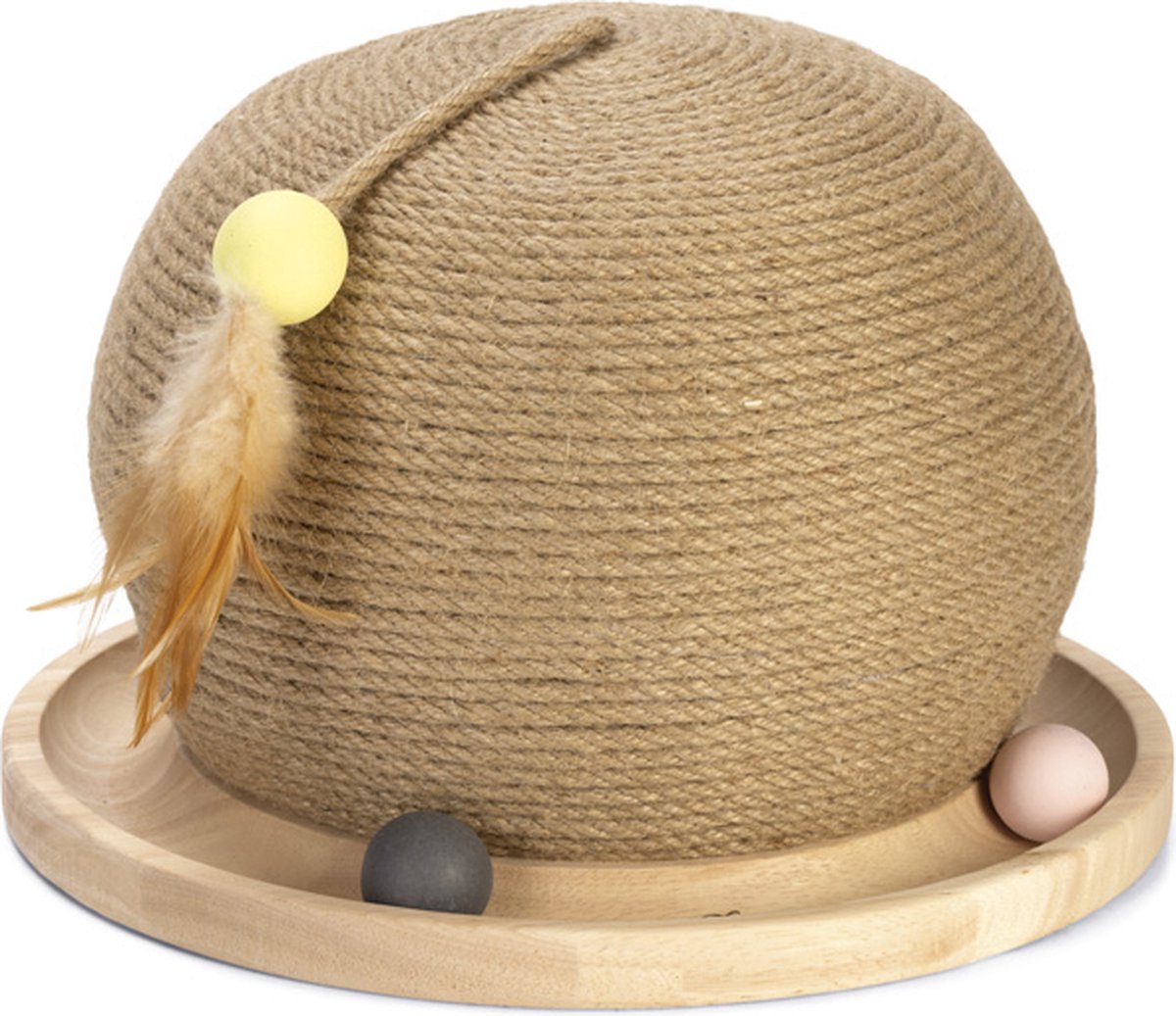 Designed by lotte gratta e gioca con la palla mila - giocattolo per gatti - palla da grattare - legno - marrone - 29,5x29,5x22 cm